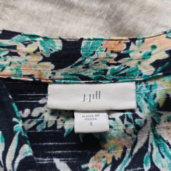 J Jill Navy Floral Cotton Midi Dress Sz-S Relaxed V-neck 3/4 Sleeve Boho cottage - Picture 5 of 9